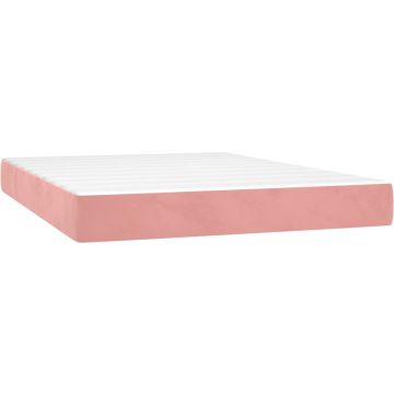 vidaXL Boxspring met matras fluweel roze 140x190 cm