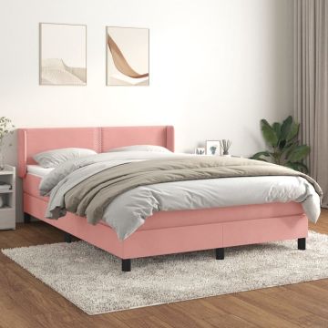 vidaXL Boxspring met matras fluweel roze 140x200 cm