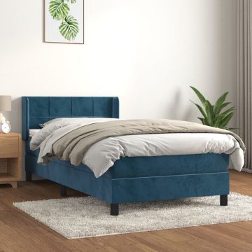 vidaXL Boxspring met matras fluweel donkerblauw 80x200 cm