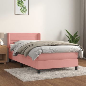 vidaXL Boxspring met matras fluweel roze 100x200 cm