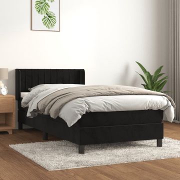 vidaXL Boxspring met matras fluweel zwart 90x190 cm