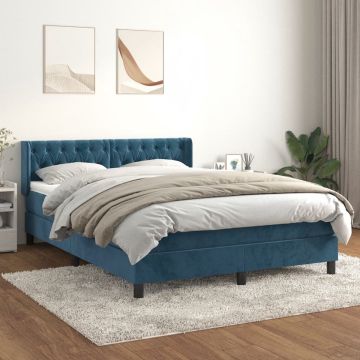 vidaXL Boxspring met matras fluweel donkerblauw 140x200 cm