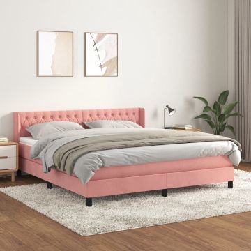 vidaXL Boxspring met matras fluweel roze 180x200 cm