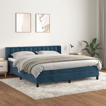 vidaXL Boxspring met matras fluweel donkerblauw 180x200 cm