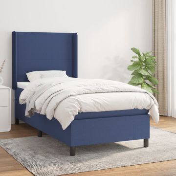 vidaXL Boxspring met matras stof blauw 90x200 cm