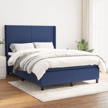 vidaXL Boxspring met matras stof blauw 140x200 cm