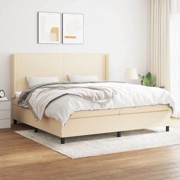 vidaXL Boxspring met matras stof crèmekleurig 200x200 cm