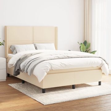 vidaXL Boxspring met matras stof crèmekleurig 140x200 cm