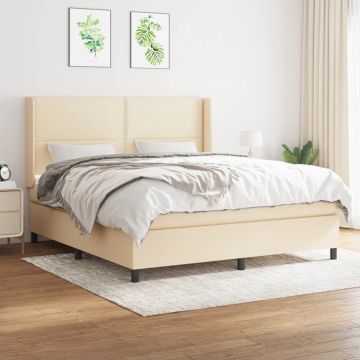 vidaXL Boxspring met matras stof crèmekleurig 160x200 cm