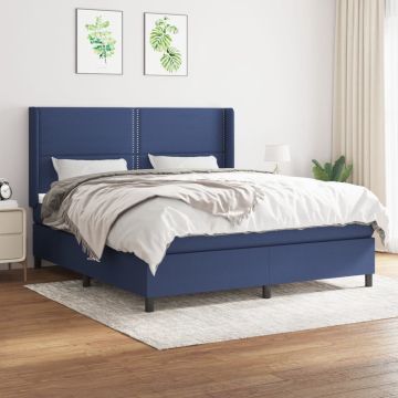 vidaXL Boxspring met matras stof blauw 160x200 cm