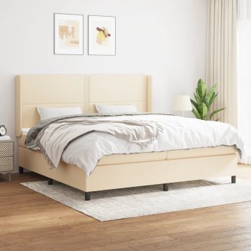 vidaXL Boxspring met matras stof crèmekleurig 200x200 cm