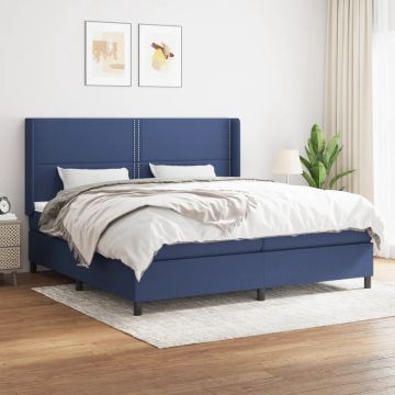 vidaXL Boxspring met matras stof blauw 200x200 cm