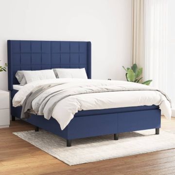 vidaXL Boxspring met matras stof blauw 140x200 cm