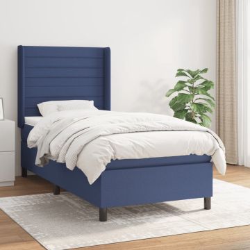 vidaXL Boxspring met matras stof blauw 100x200 cm