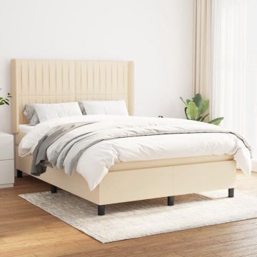 vidaXL Boxspring met matras stof crèmekleurig 140x190 cm