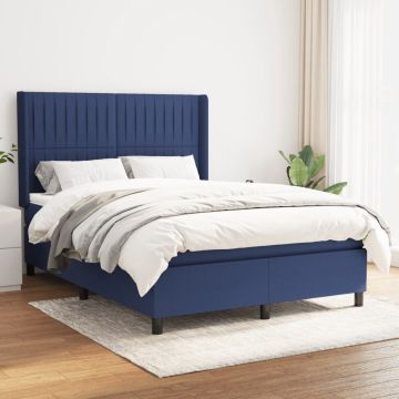 vidaXL Boxspring met matras stof blauw 140x190 cm