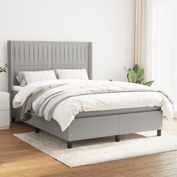 vidaXL Boxspring met matras stof lichtgrijs 140x200 cm