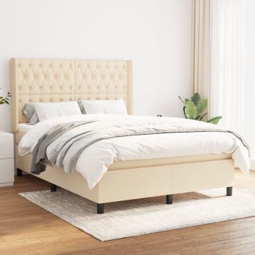 vidaXL Boxspring met matras stof crèmekleurig 140x200 cm