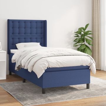 vidaXL Boxspring met matras stof blauw 90x190 cm