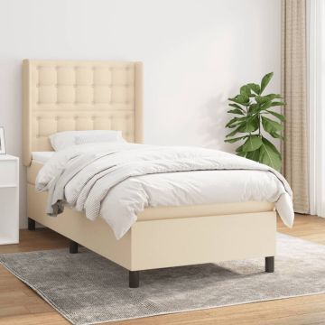 vidaXL Boxspring met matras stof crèmekleurig 90x200 cm