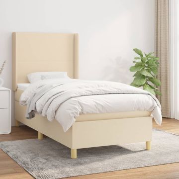 vidaXL Boxspring met matras stof crèmekleurig 80x200 cm