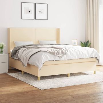 vidaXL Boxspring met matras stof crèmekleurig 160x200 cm