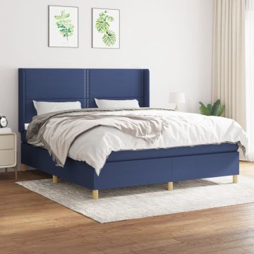 vidaXL Boxspring met matras stof blauw 160x200 cm