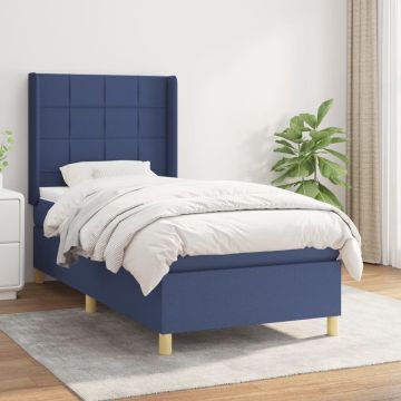 vidaXL Boxspring met matras stof blauw 90x190 cm