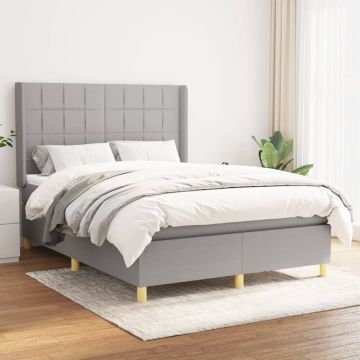 vidaXL Boxspring met matras stof lichtgrijs 140x190 cm