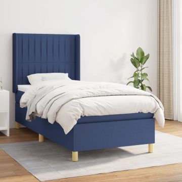 vidaXL Boxspring met matras stof blauw 90x200 cm