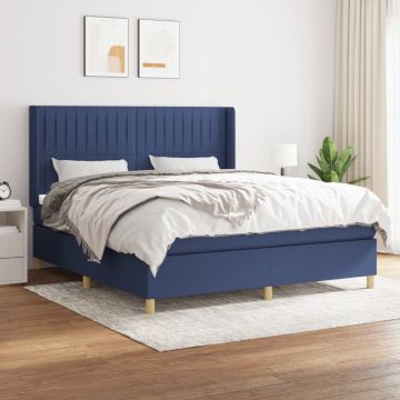 vidaXL Boxspring met matras stof blauw 160x200 cm