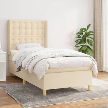 vidaXL Boxspring met matras stof crèmekleurig 90x200 cm