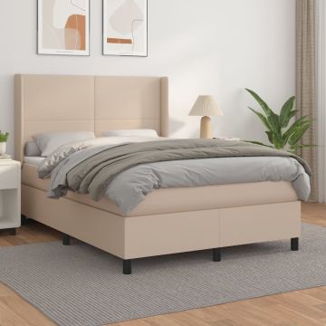 vidaXL Boxspring met matras kunstleer cappuccinokleurig 140x190 cm