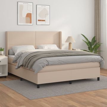 vidaXL Boxspring met matras kunstleer cappuccinokleurig 160x200 cm