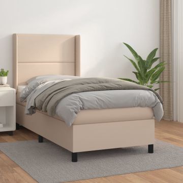 vidaXL Boxspring met matras kunstleer cappuccinokleurig 100x200 cm