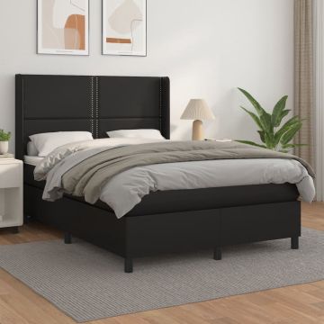 vidaXL Boxspring met matras kunstleer zwart 140x190 cm