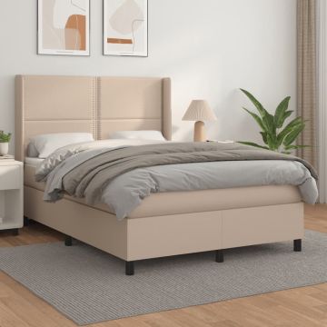 vidaXL Boxspring met matras kunstleer cappuccinokleurig 140x190 cm