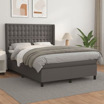 vidaXL Boxspring met matras kunstleer grijs 140x200 cm