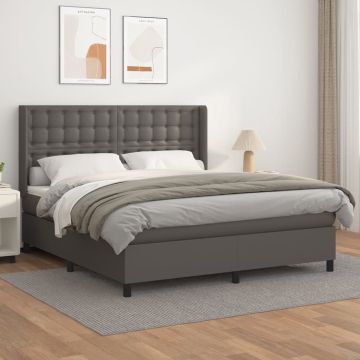 vidaXL Boxspring met matras kunstleer grijs 180x200 cm