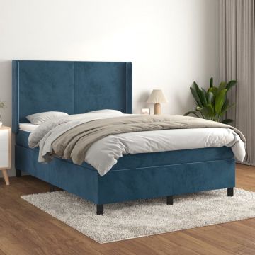 vidaXL Boxspring met matras fluweel donkerblauw 140x190 cm