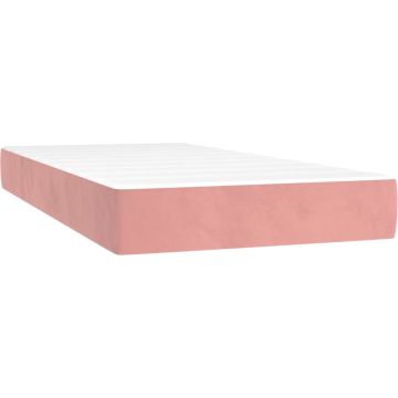 vidaXL Boxspring met matras fluweel roze 90x190 cm