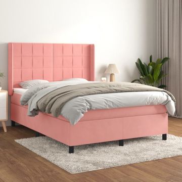 vidaXL Boxspring met matras fluweel roze 140x200 cm