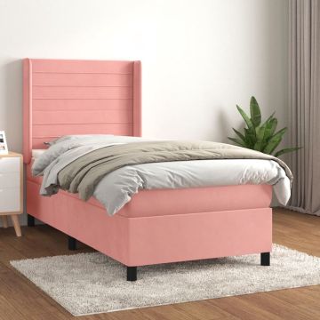 vidaXL Boxspring met matras fluweel roze 80x200 cm