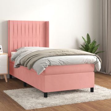 vidaXL Boxspring met matras fluweel roze 90x190 cm