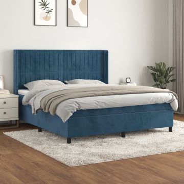 vidaXL Boxspring met matras fluweel donkerblauw 160x200 cm