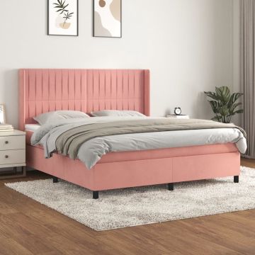 vidaXL Boxspring met matras fluweel roze 160x200 cm