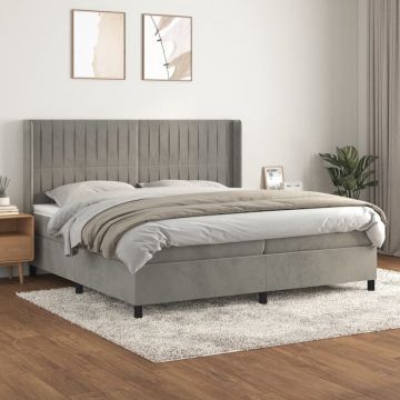 vidaXL Boxspring met matras fluweel lichtgrijs 200x200 cm