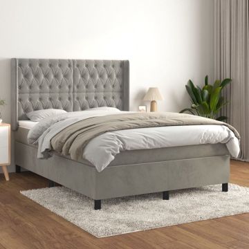 vidaXL Boxspring met matras fluweel lichtgrijs 140x190 cm