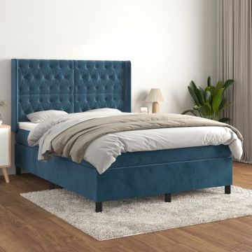 vidaXL Boxspring met matras fluweel donkerblauw 140x200 cm