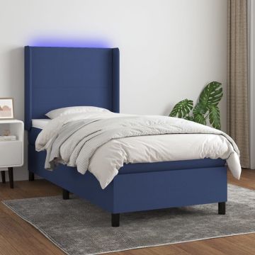 vidaXL Boxspring met matras en LED stof blauw 90x200 cm